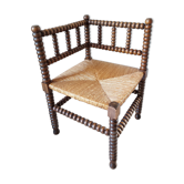 Fauteuil d'angle paillé style arts and crafts