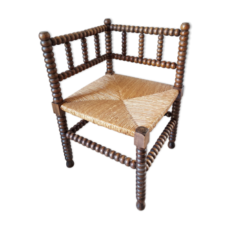 Fauteuil d'angle paillé style arts and crafts
