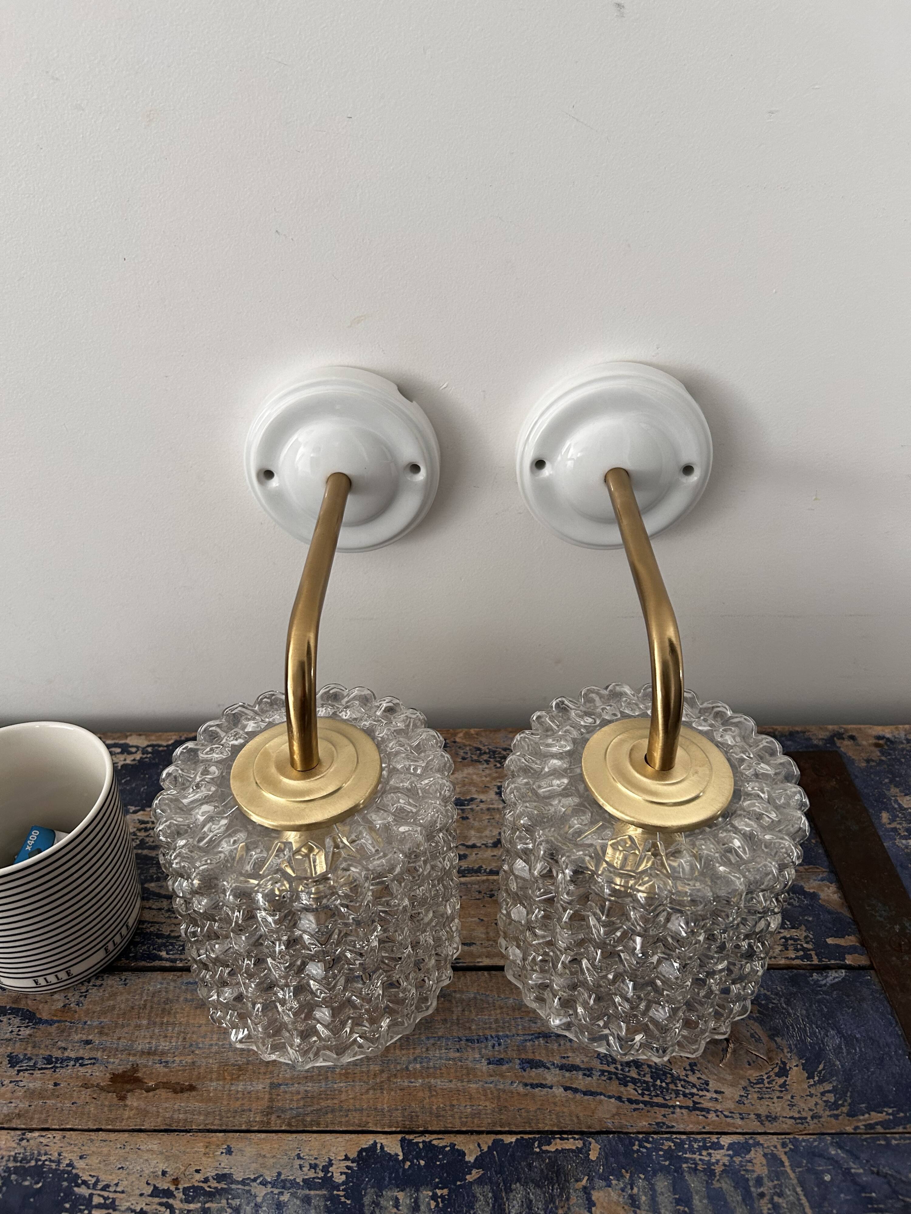 Pair of vintage chiseled glass wall lights