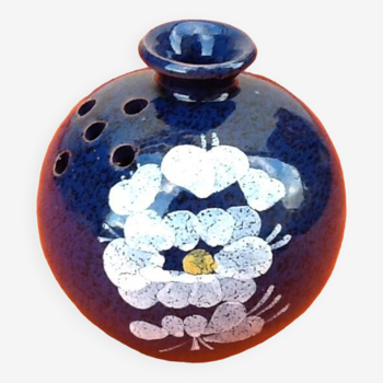 Vase boule pique fleurs céramique vernissée à décor floral