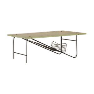 table basse moderniste en fer forgé et verre moulé sur sable de Saint Gobain, 1930