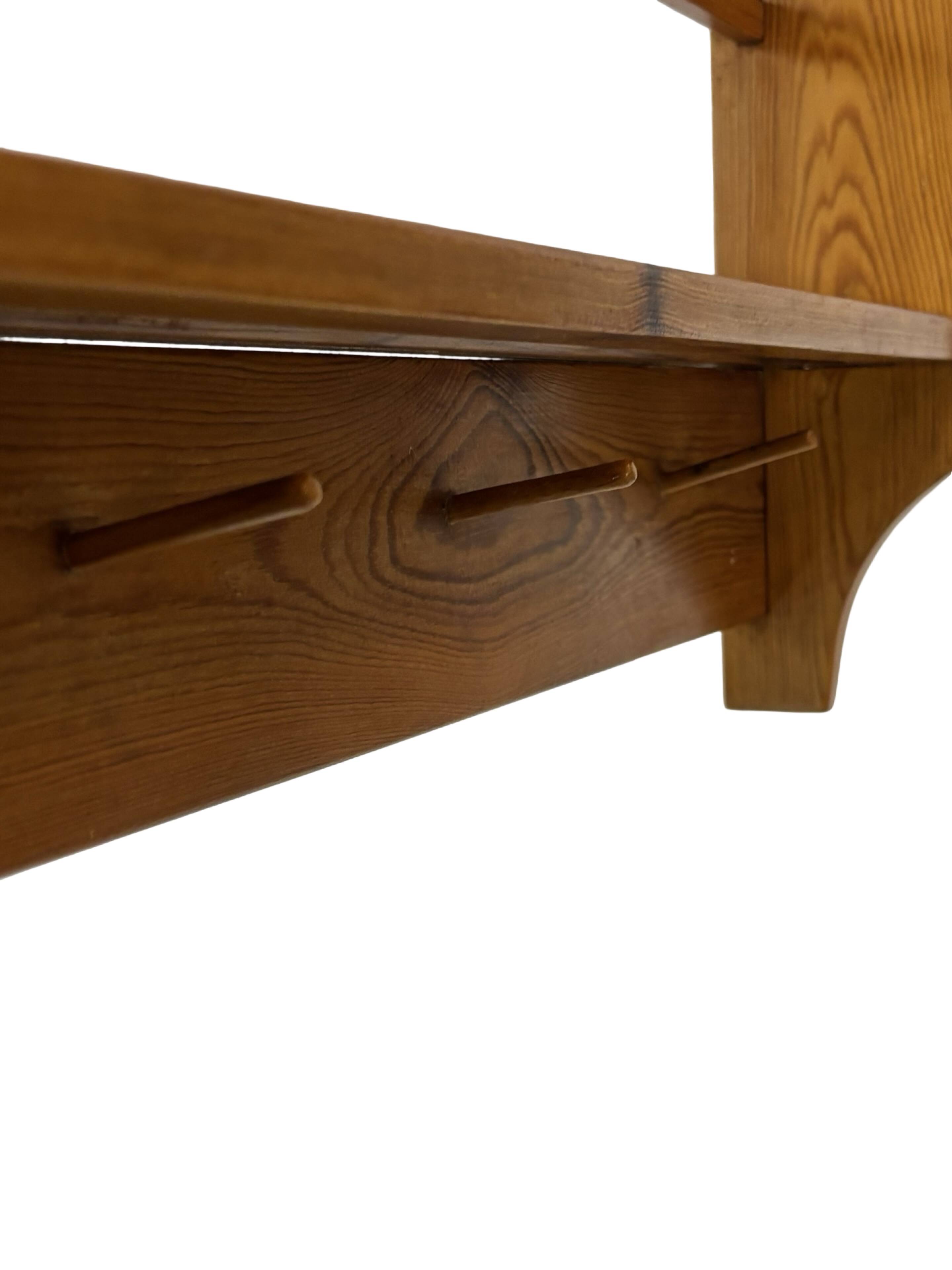 Vintage wooden wall shelve rack bookshelf in pinewood minimalist design
