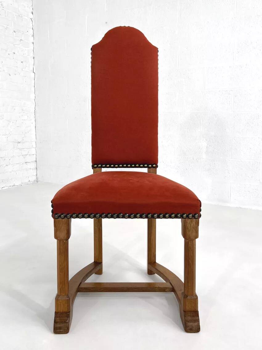 Set of 8 chairs in Louis XIII style made of oak and fabric.
