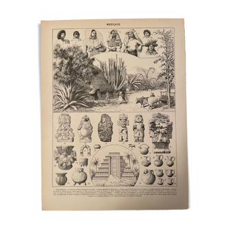 Lithograph engraving on Mexico from 1897