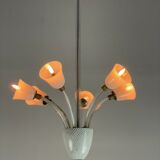Venetian chandelier in colorless and white murano glass, venini circa 1940