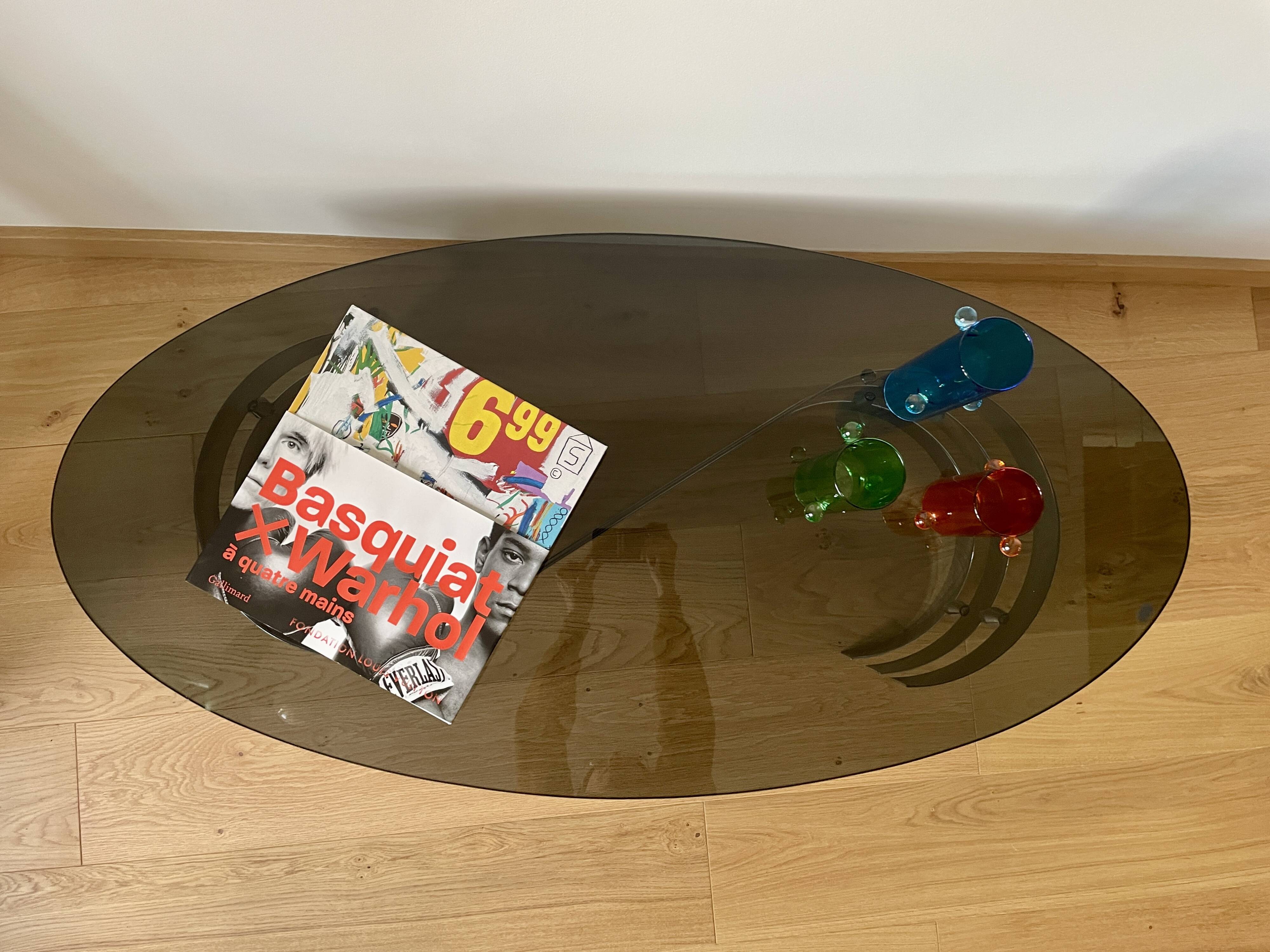 Smoked glass and chrome coffee table - Knut Hesterberg