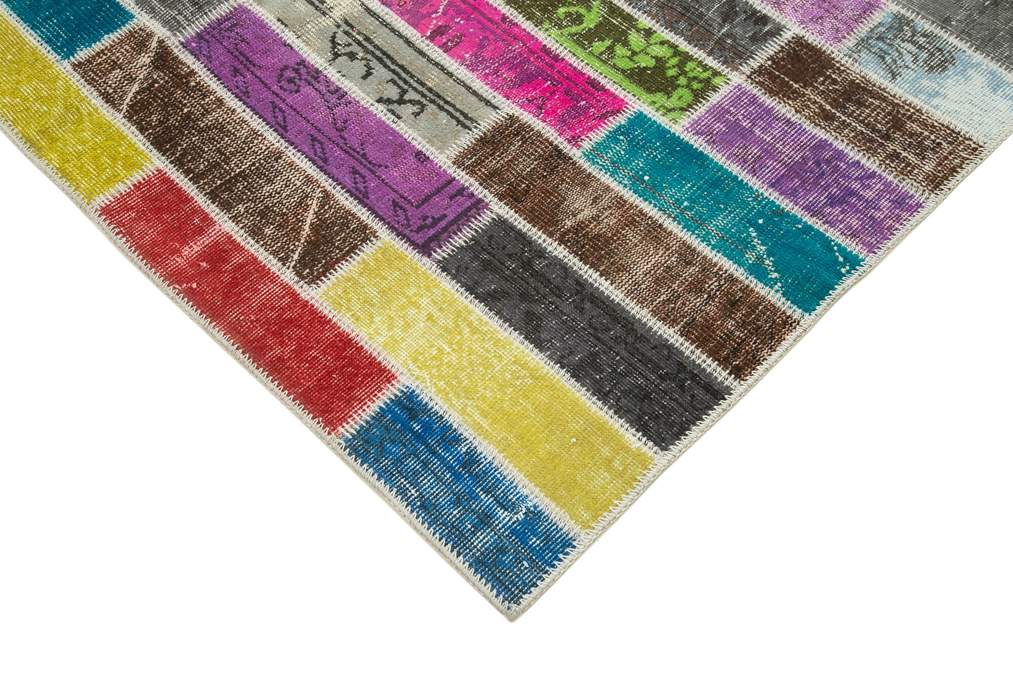 Tapis de patchwork turc contemporain tissé à la main 172 cm x 230 cm Multicolor Patchwork