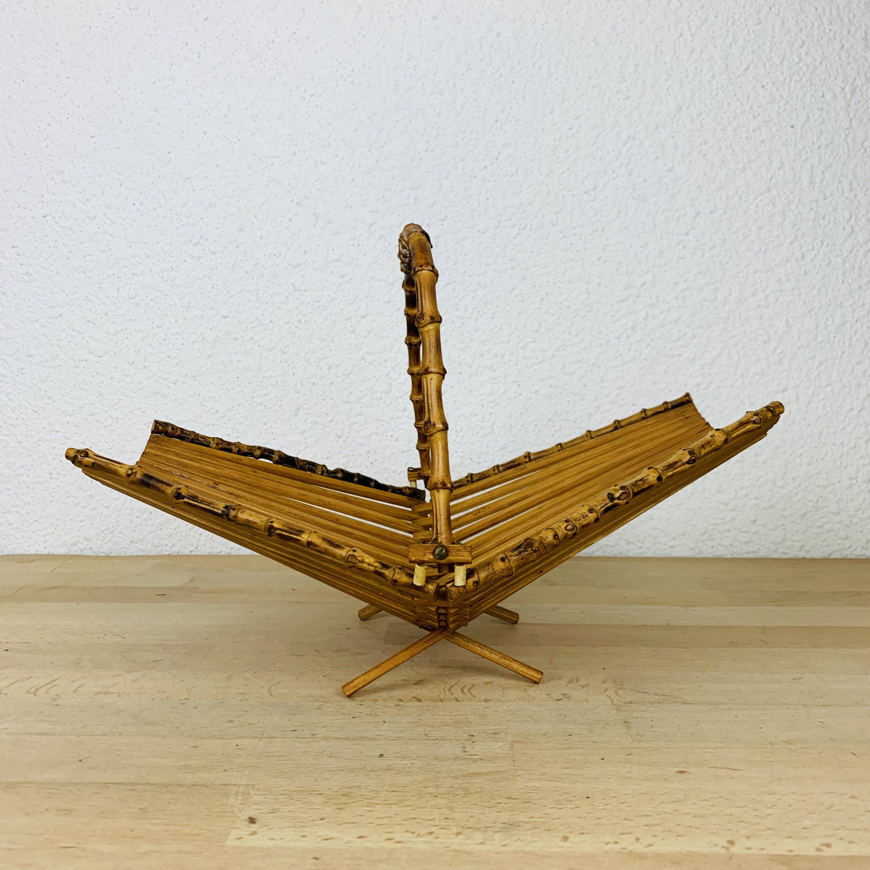 Vintage rattan fruit basket, folding