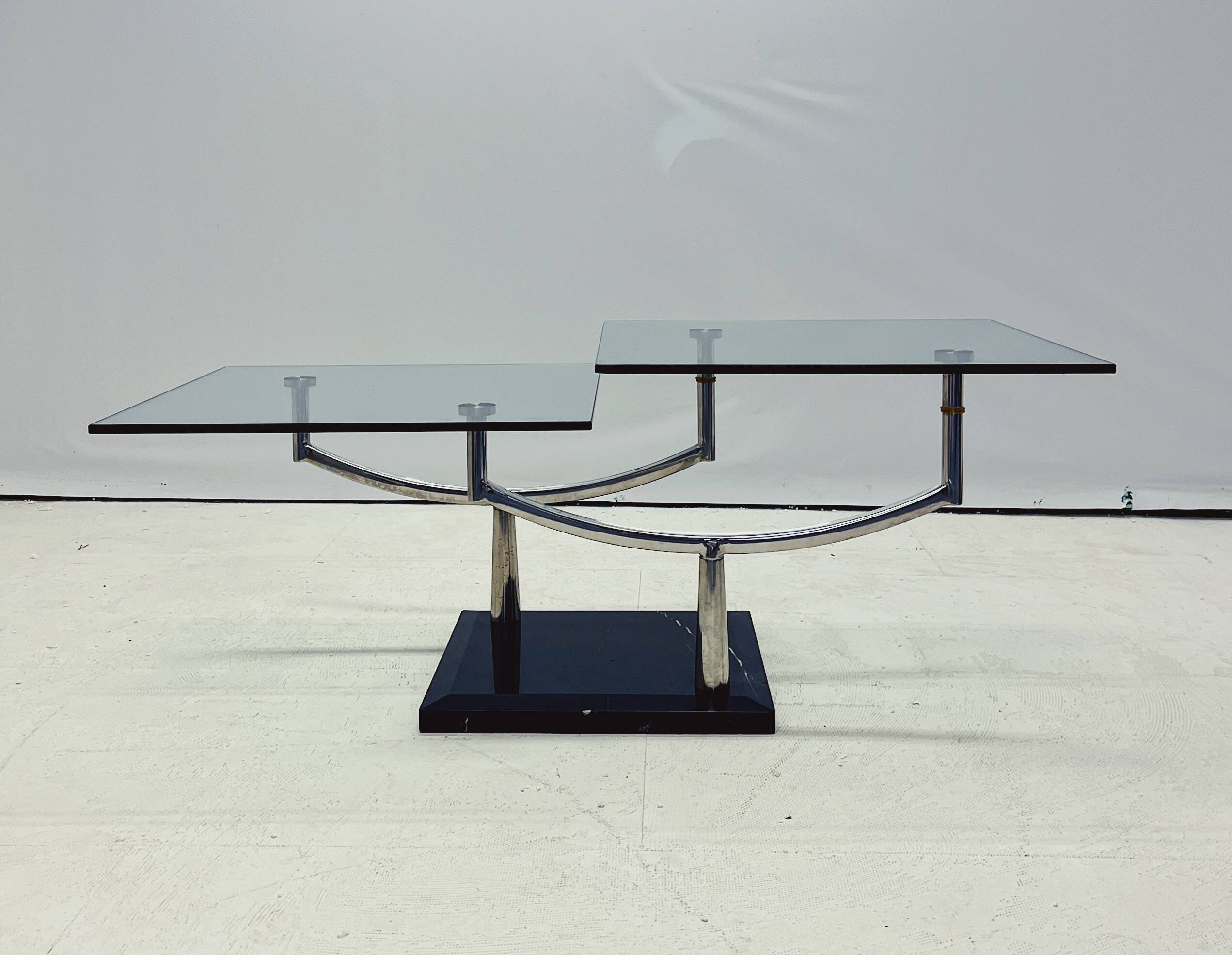 Vintage Danish Design Glass Coffee Table with Two Levels