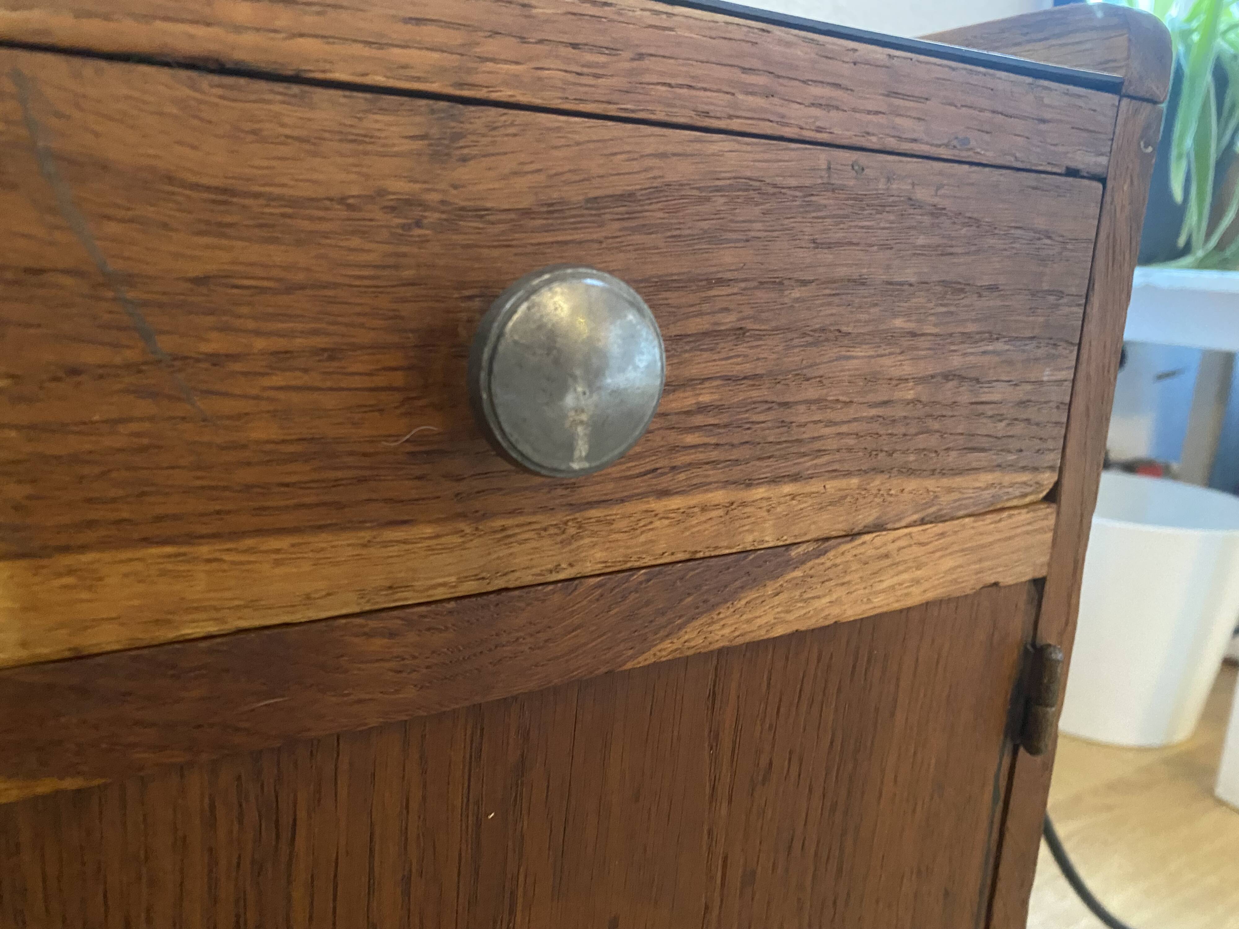 Pair of solid oak bedside tables from the 1950s.