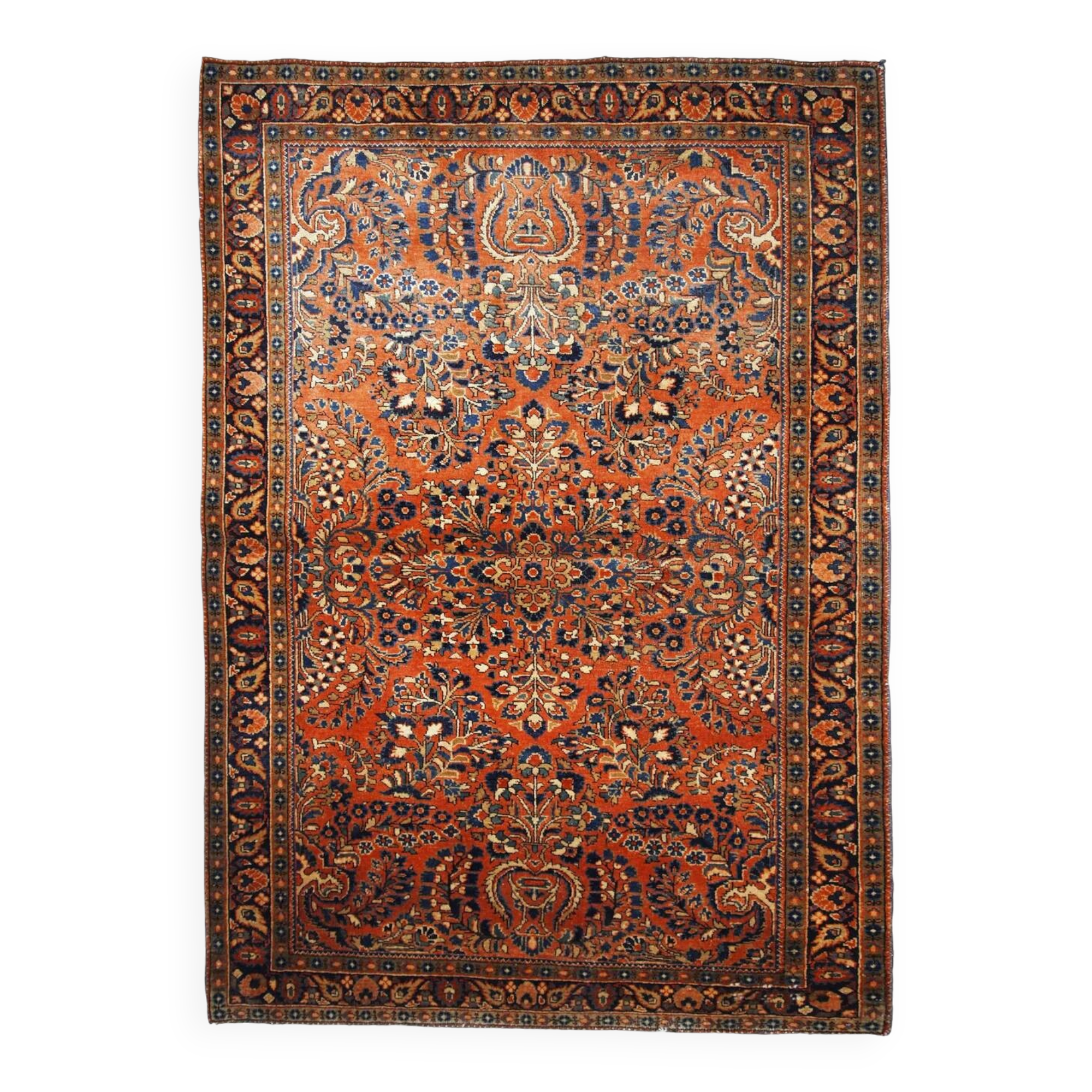 Handmade antique Persian Sarouk rug 3.3' x 5.4' (100cm x 164cm) 1920s - 1B695