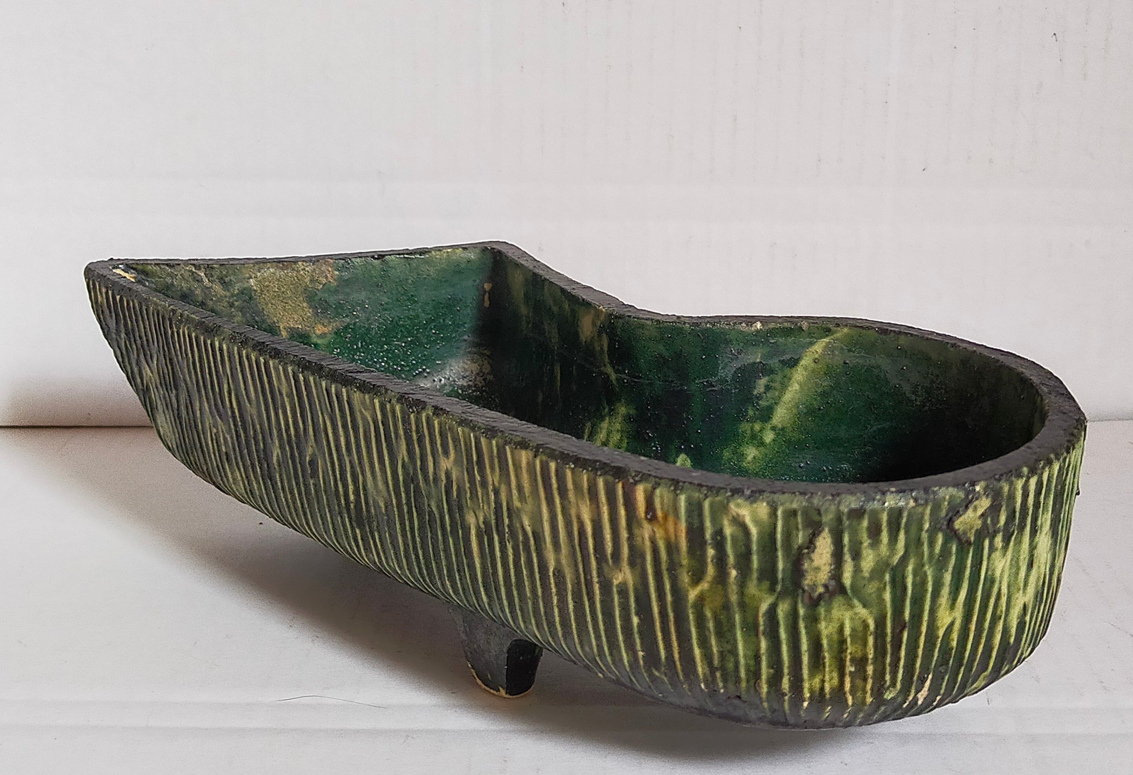 Vintage free-form tripod ceramic cactus planter