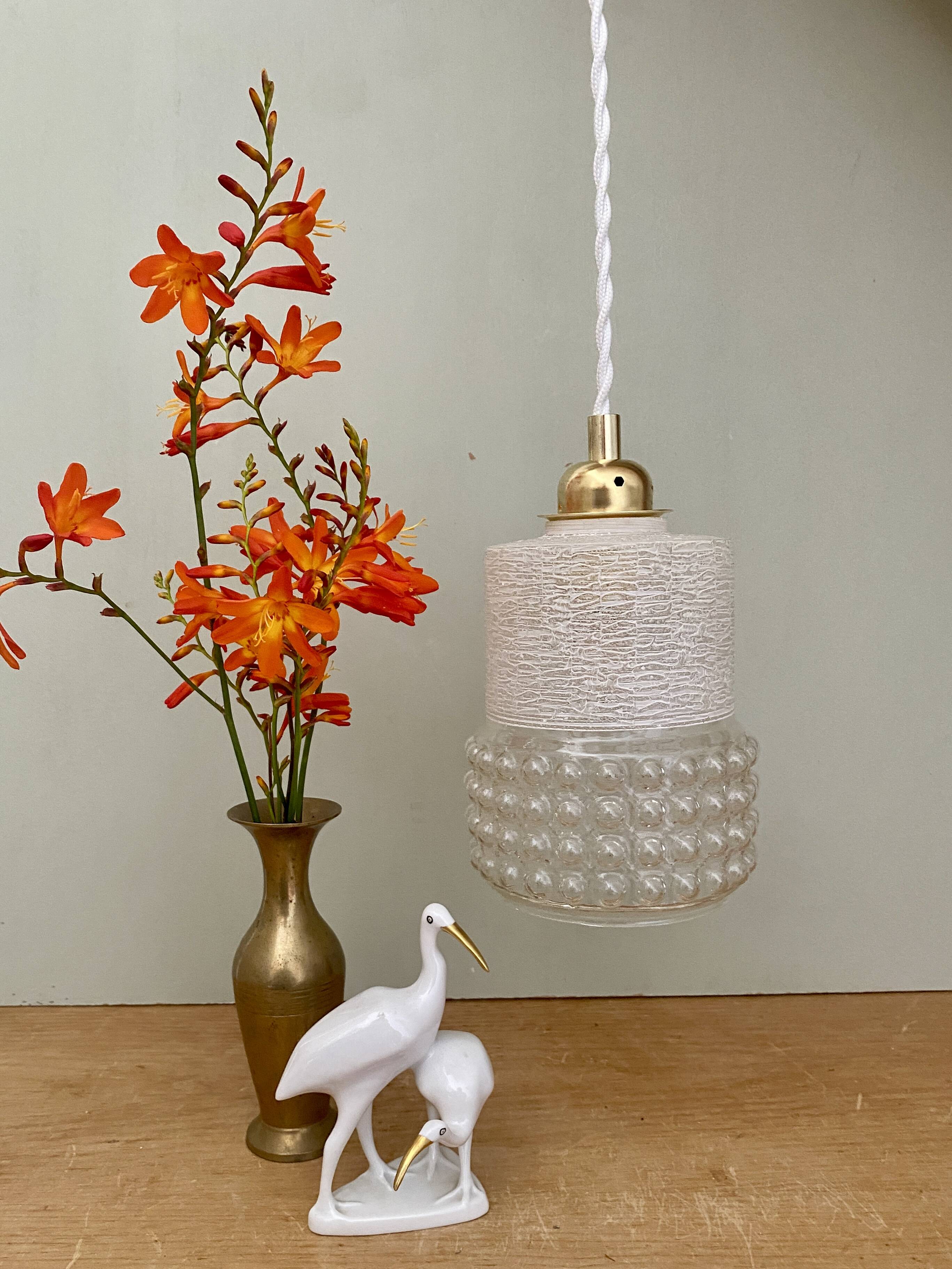 Vintage globe pendant light in white and transparent glass