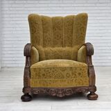 1960s, Danish highback armchair, furniture wool, solid oak wood.