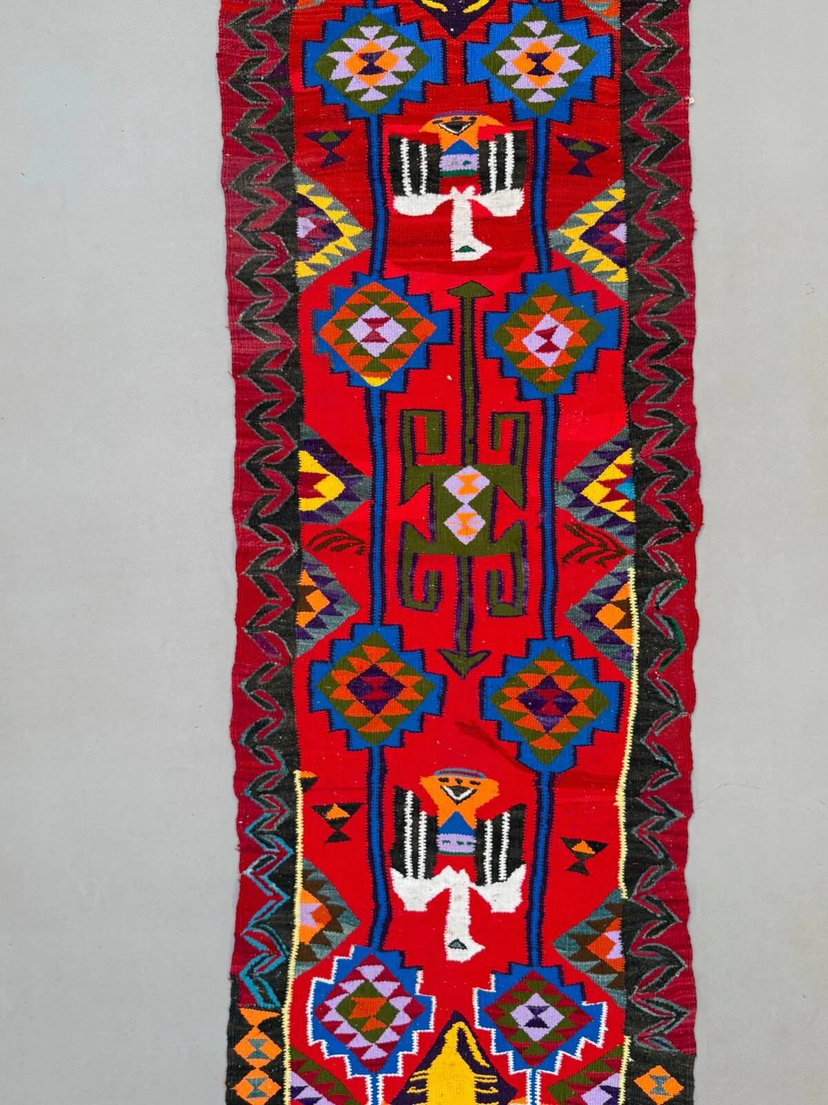 Turkish kilim runner 295x90 cm, vintage kelim rug, eagles and scorpions 2513