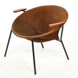 Cocktail chair, steel, leather, fur, teak. Vintage, Denmark, anonymous