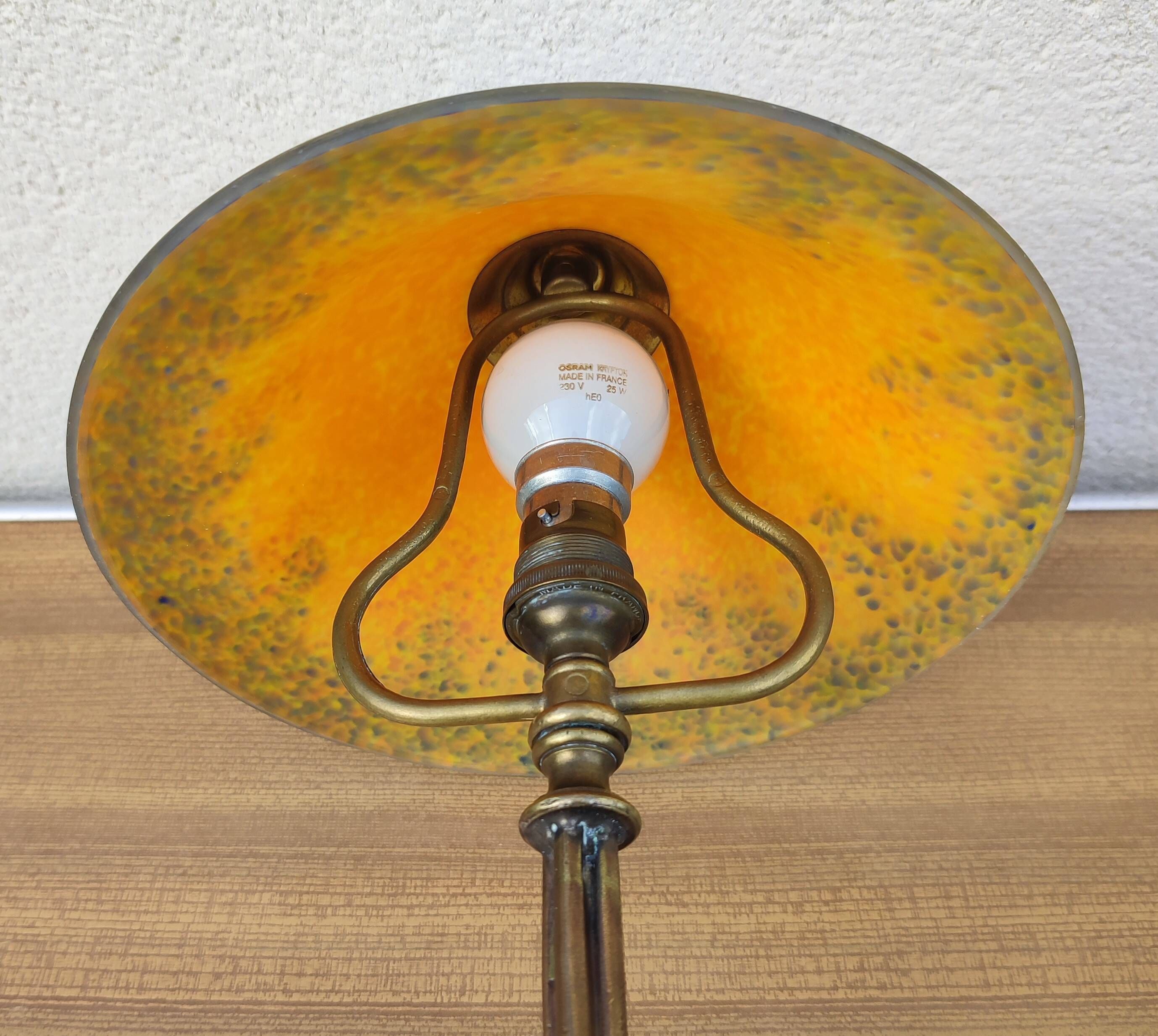 Mushroom lamp Art de France Glass paste Bronze Art Nouveau Vintage