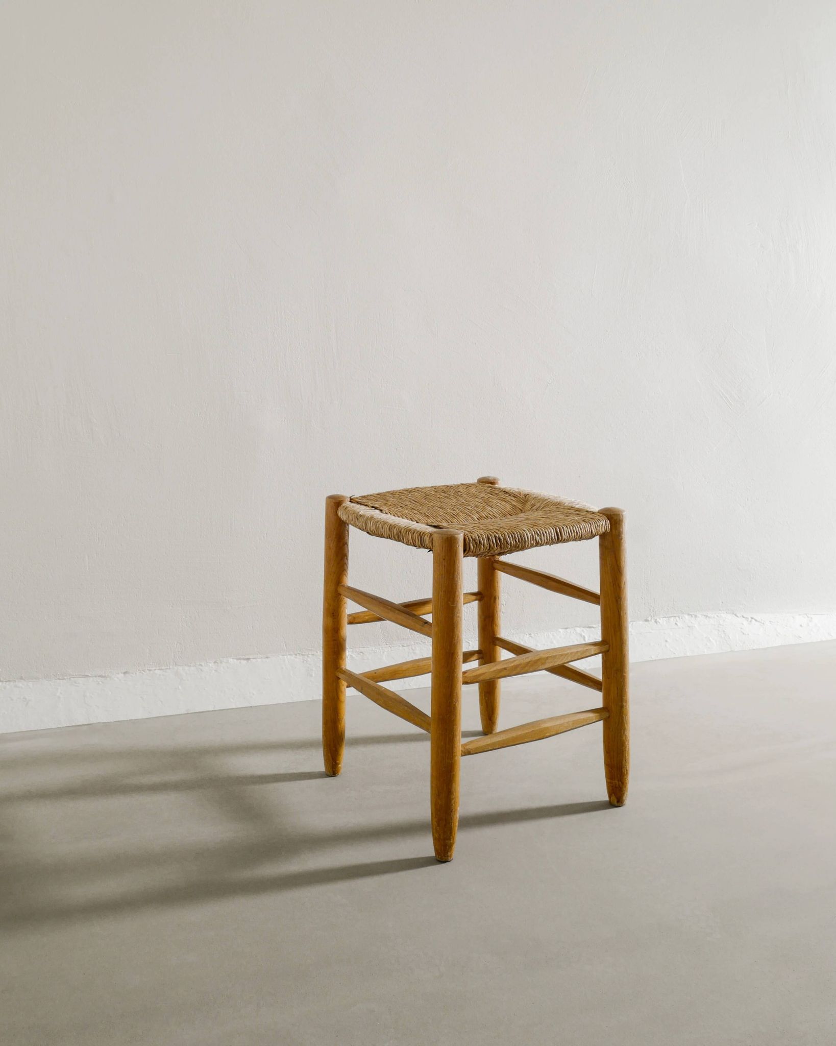 French Mid Century "N17" Wooden Rattan Straw by Charlotte Perriand, 1950s