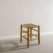 French Mid Century "N17" Wooden Rattan Straw by Charlotte Perriand, 1950s