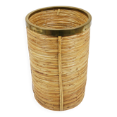 Bamboo and brass umbrella stand and waste basket in Riviera style, Italy, 1970s.