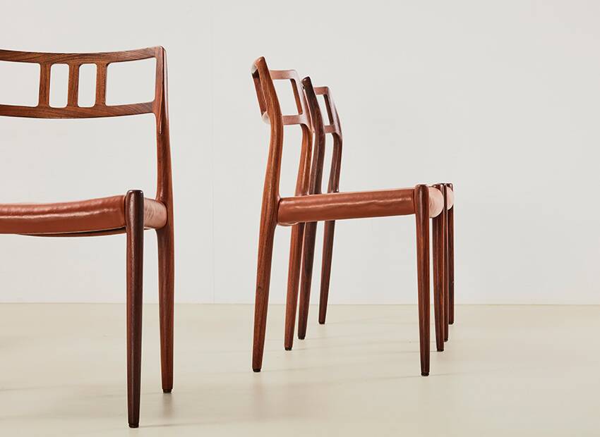 Niels Otto Moller Set of 8 Model 79 Dining Chairs in Rosewood and Leather for JL Mollers 1966