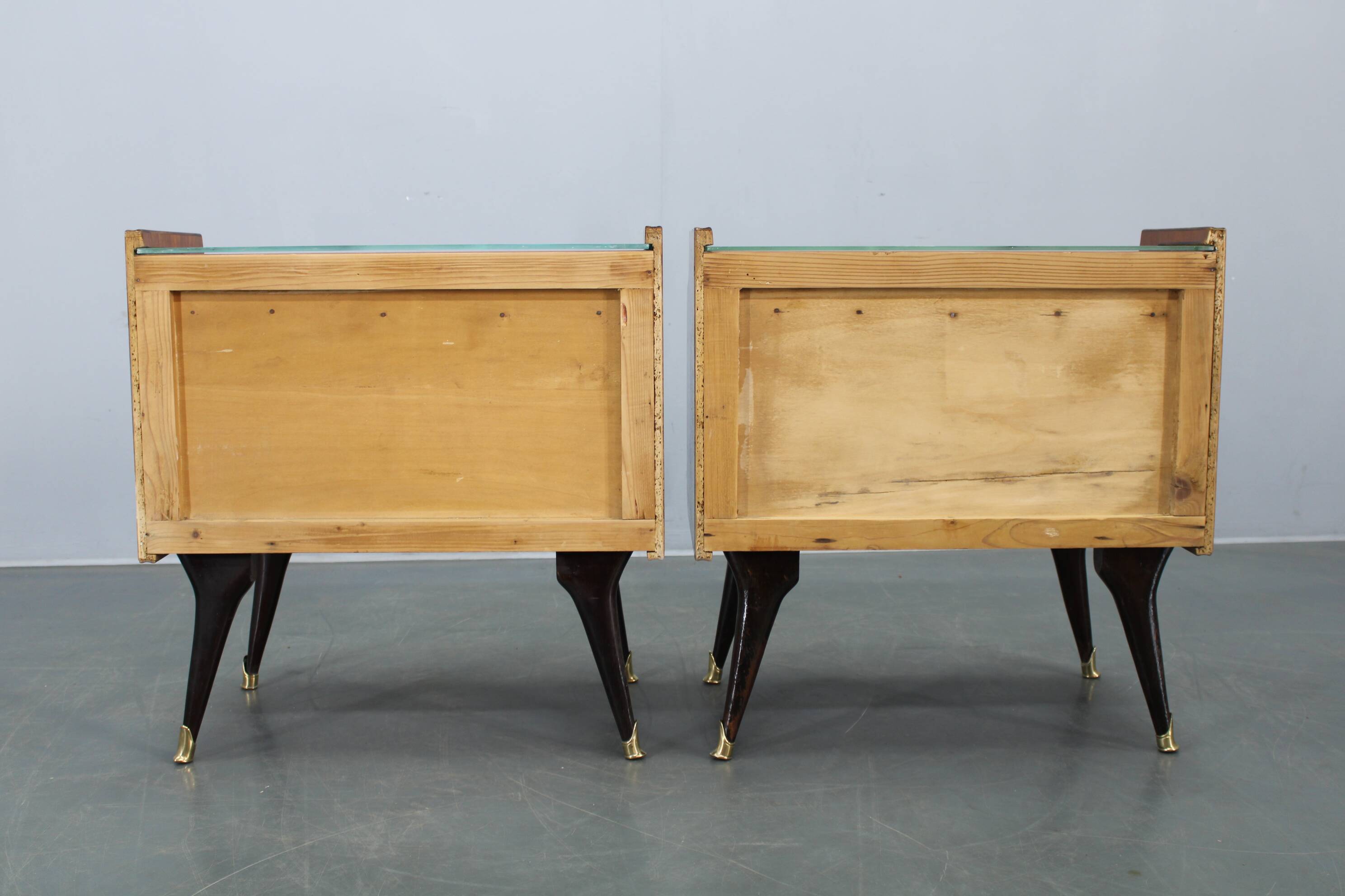 Mid-century Italian bedside tables with glass tops, 1950s