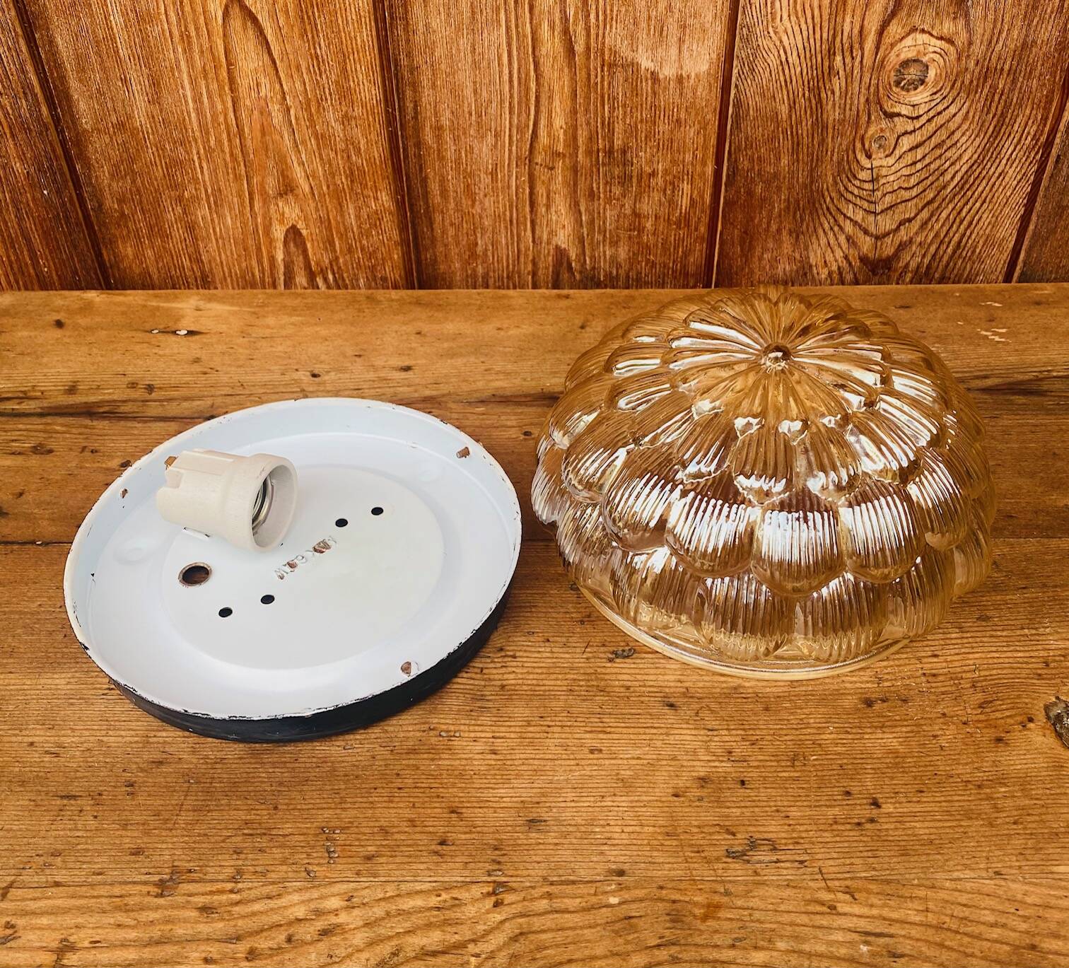 Vintage amber molded glass ceiling light