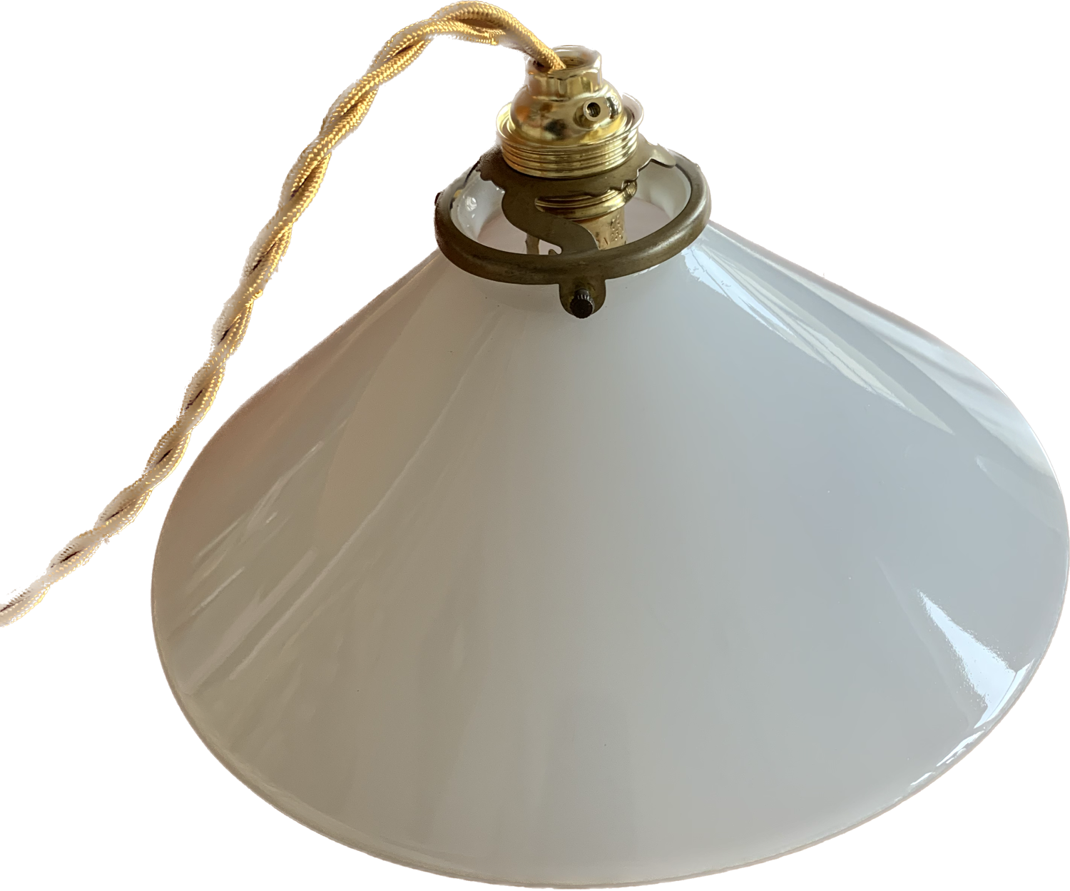 Old vintage suspension lamp in white opaline