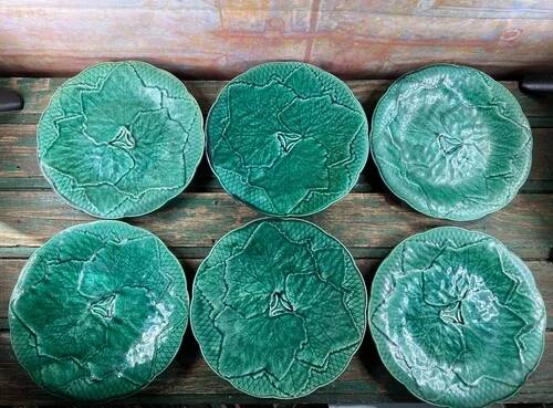 Gien Primefleur green barbotine plates set of 6, 21cm