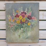The summer bouquet of flowers, oil on old canvas