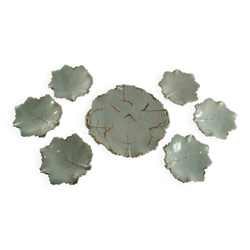 Art Deco Pistachio and Gold Leaf Plates Viloca Paris Caffarelli