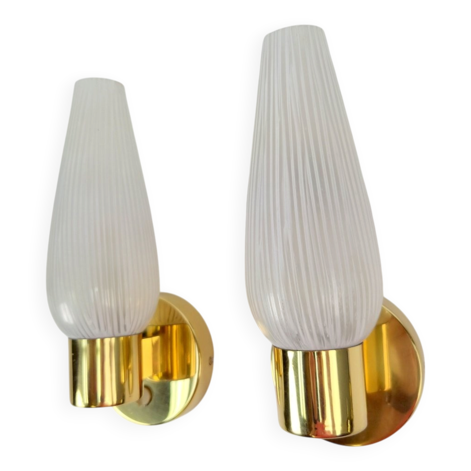 Mid-Century Swedish Wall Lamps in Brass and Glass, 1970, Set of 2