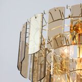 Vintage Veca Chandelier: Italian 1970s Smoked Glass & Brass Pendant Lamp