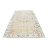 Tapis turc vintage, laine patinée beige et bleu aqua pâle, 192x295 cm