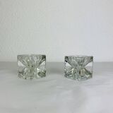 Pair of solid glass ice cube candlesticks by Rudolf Jurnikl, 1970s