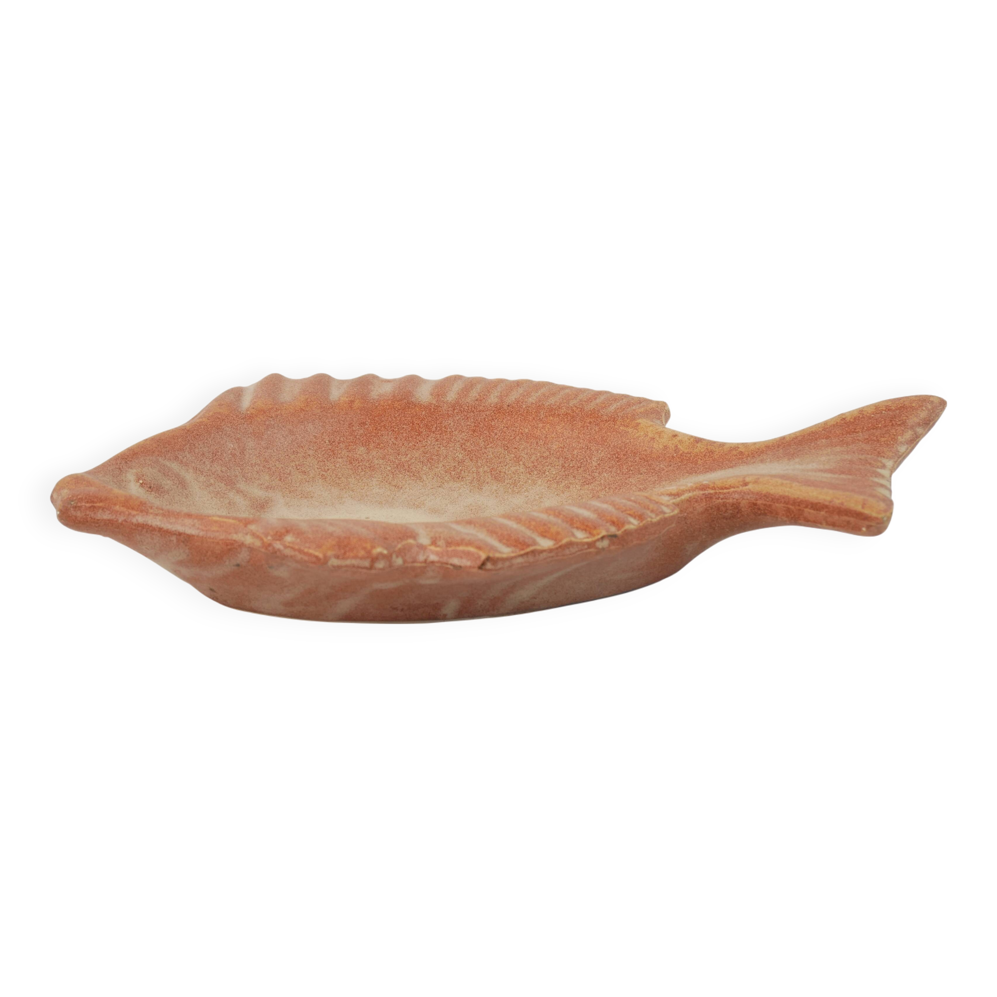 Plat poisson vintage en céramique de couleur terracotta