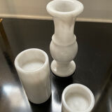 Trio of vintage candle holders in white marble