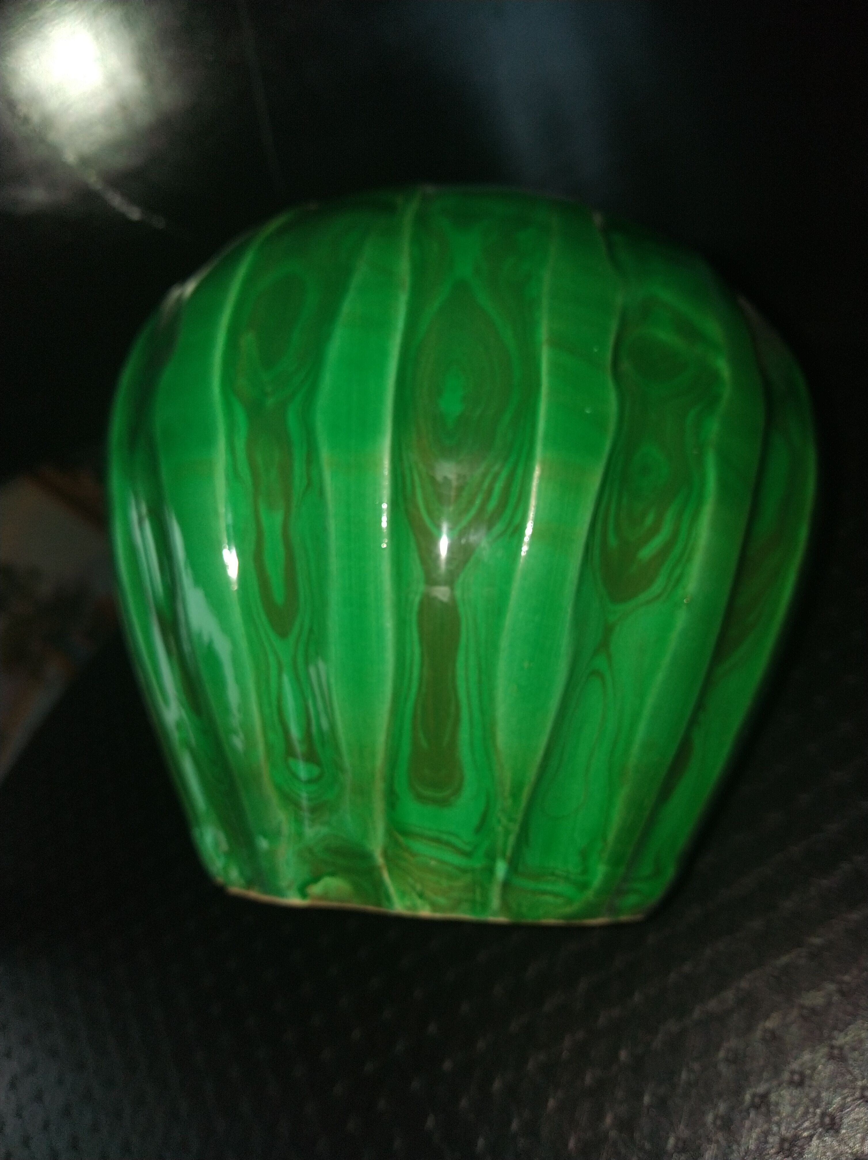 Green ceramic vase with moiré effect, circa 1930