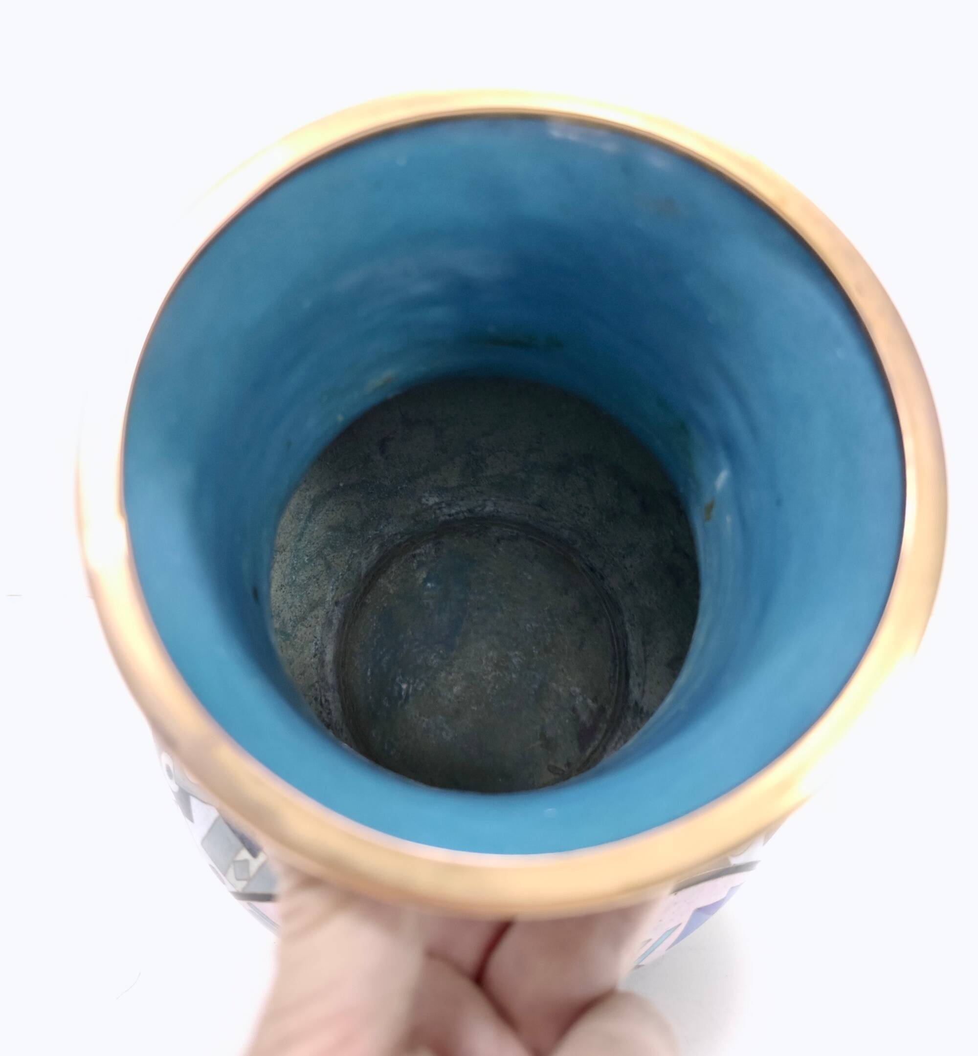 Vase cloisonné chinois Jingfa coloré avec base en laiton