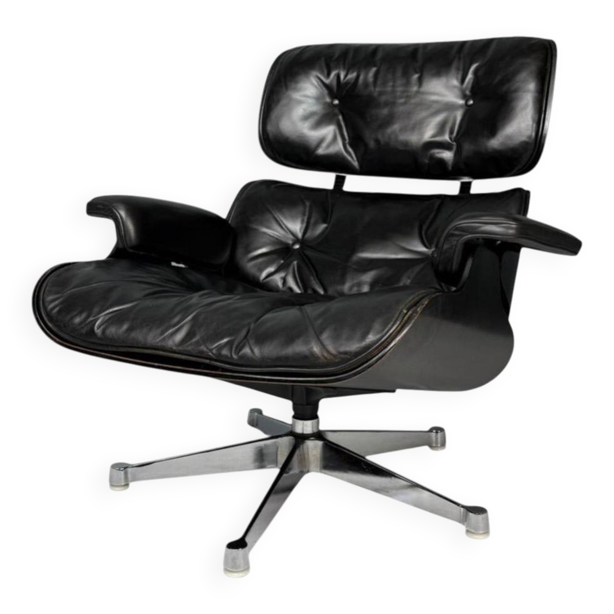 Chaise longue Eames entièrement noire par Herman Miller, années 1970.