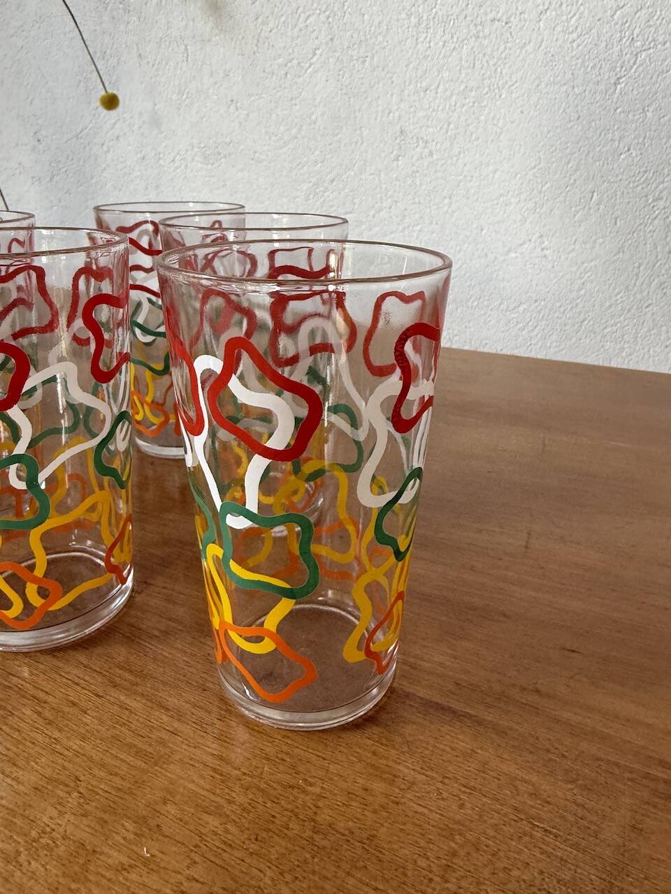Set of 12 graphic glasses 1970