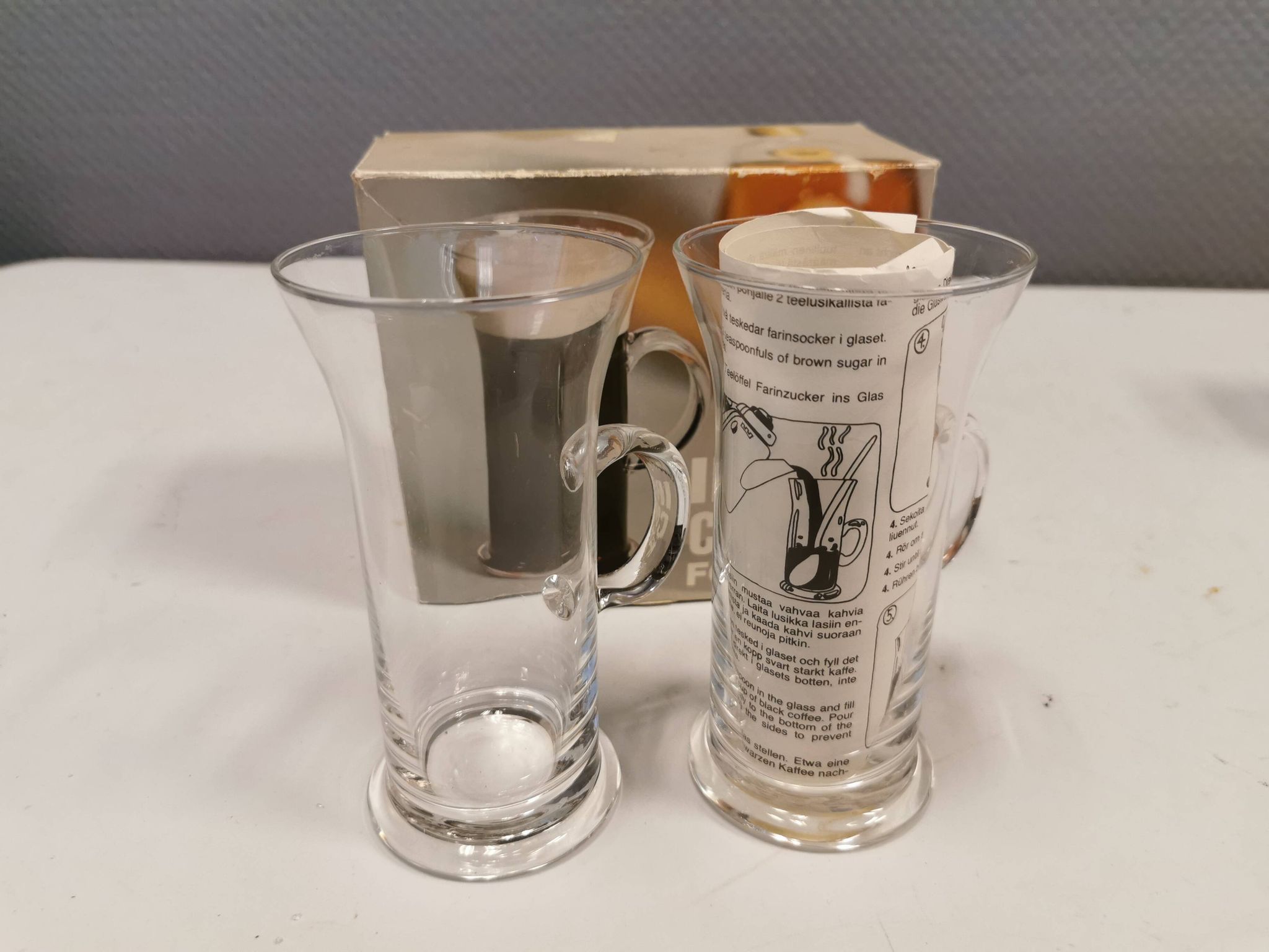 Original Irish coffee glasses from Arabia Finland, estimated 1980s, designed by Heikki Orvola