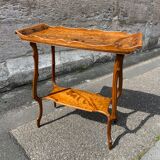 Art Nouveau period two-tiered tea table in veneered wood, signed Émile Gallé