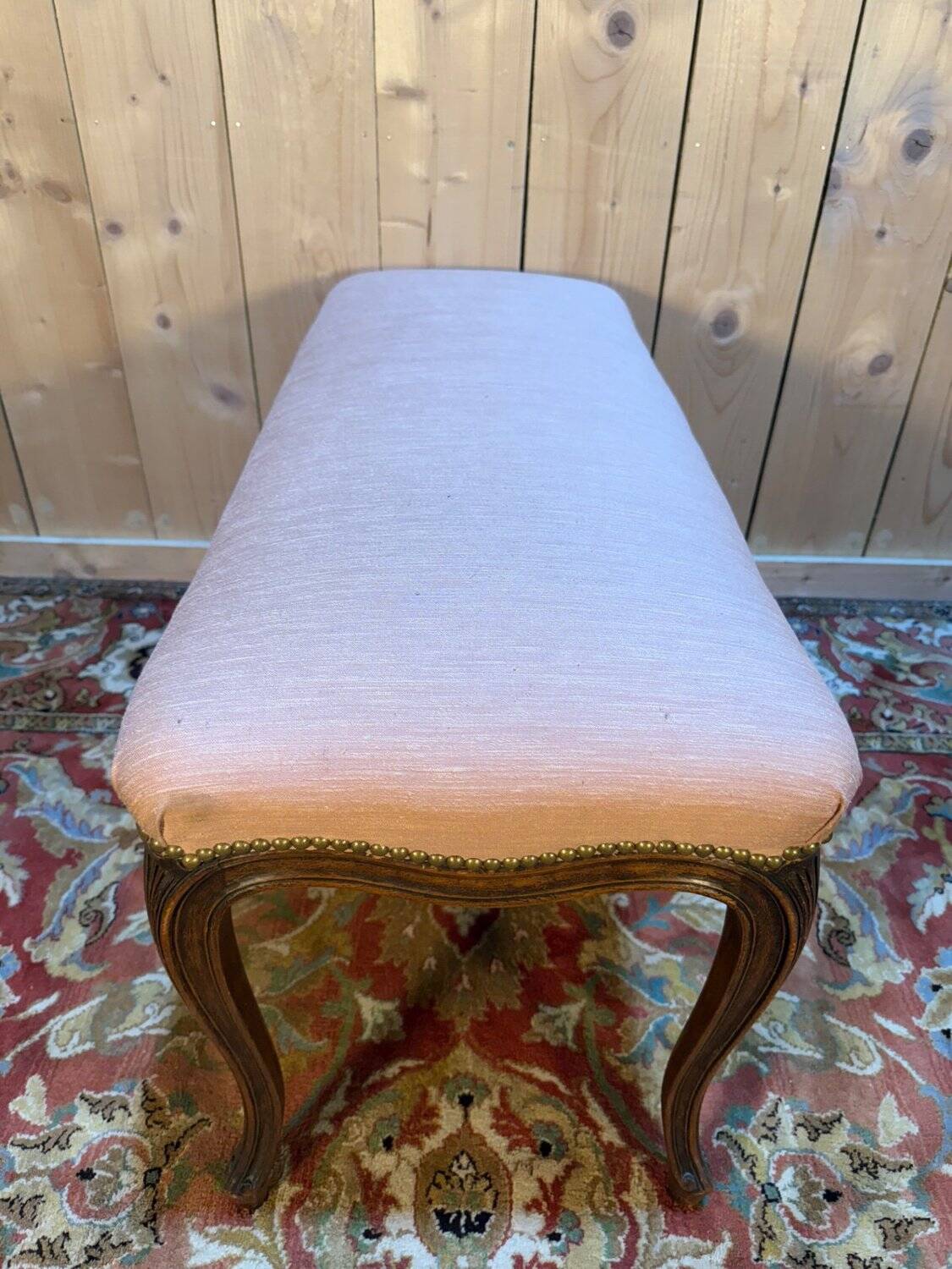 Louis XV style piano bench in pink fabric