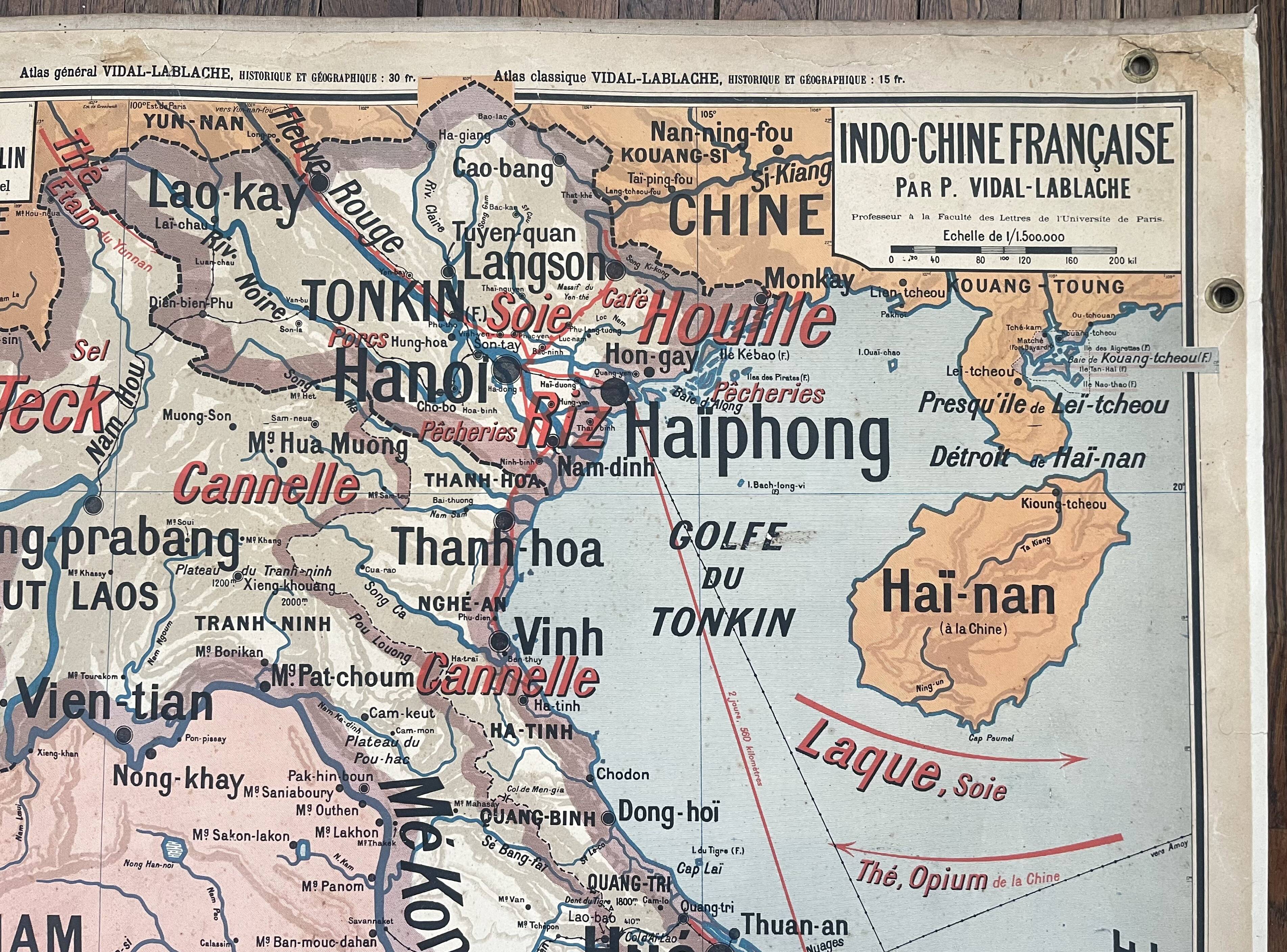 Old school map Vidal-Lablache 36, 1914, T14 – French Indochina
