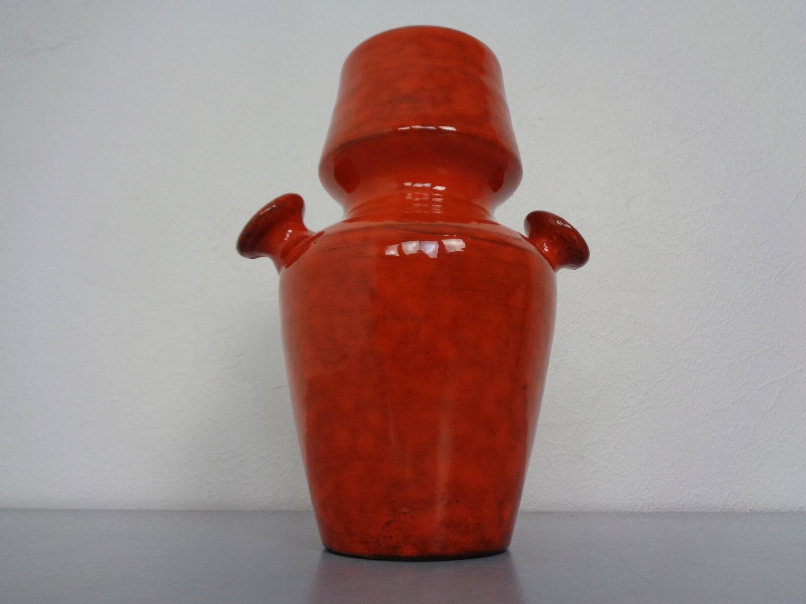 Italian orange ceramic studio vase with handle, 1970s