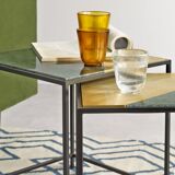 Tables basses made.com gigognes laiton et marbre vert