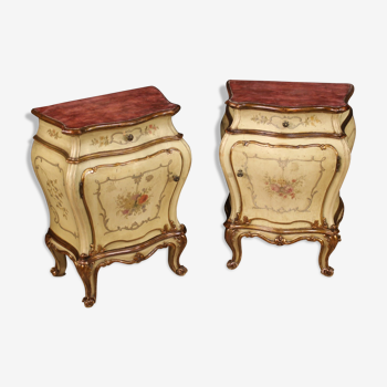 Pair of lacquered, gilded and painted Venetian bedside tables