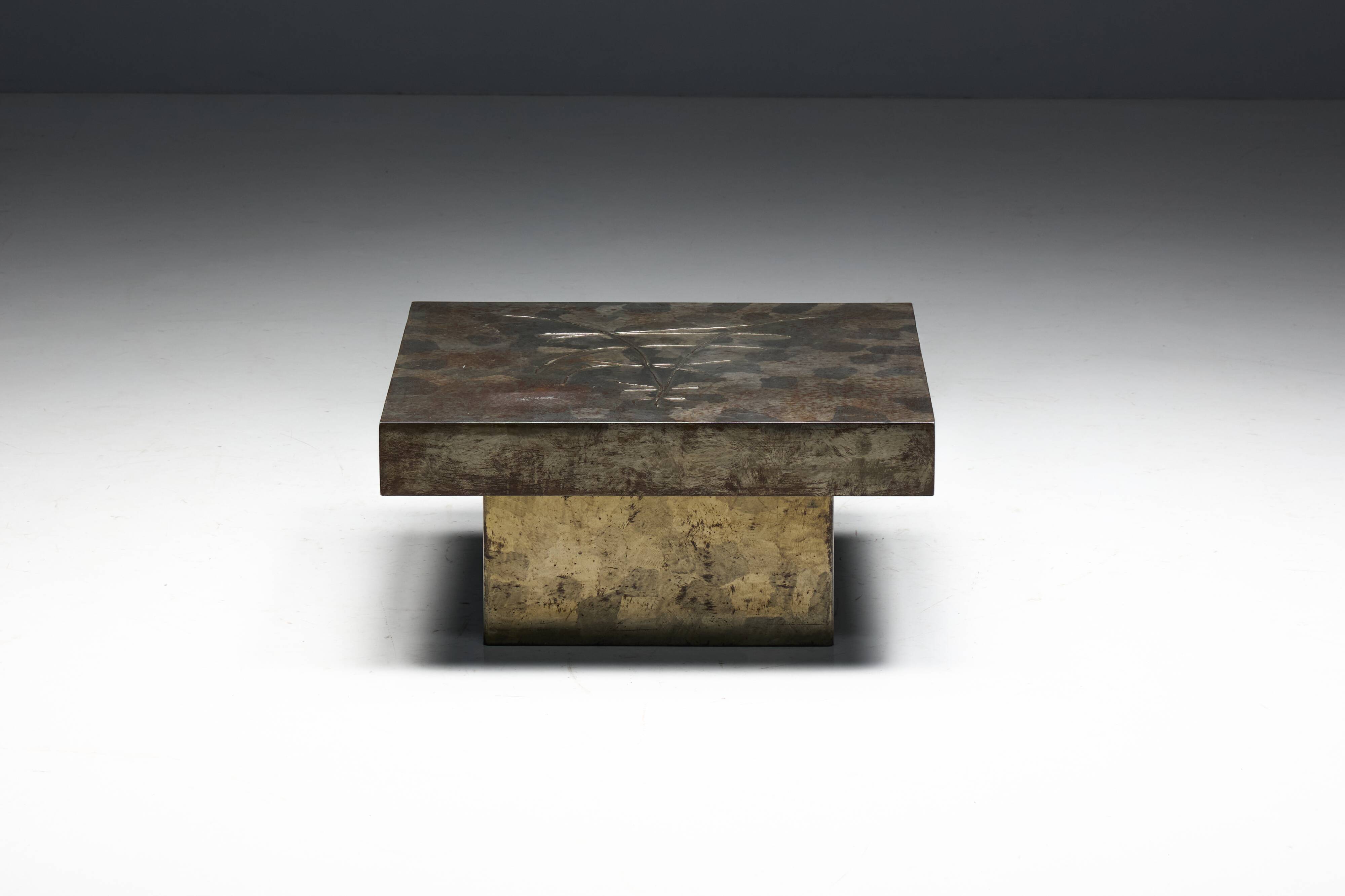 Brutalist Steel Coffee Table, France, 1970s