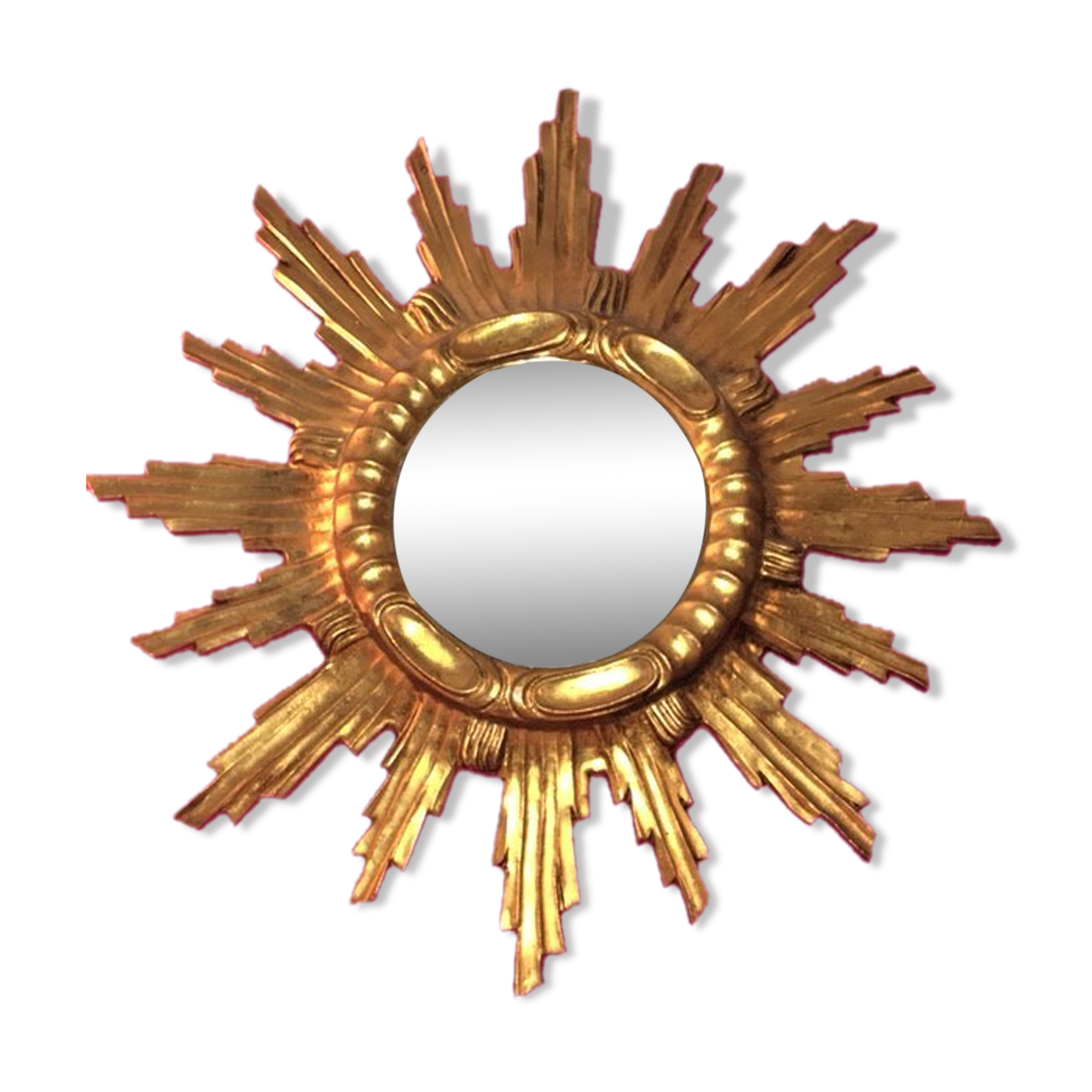 Mirror sun gilded wood leaf 57 cm, middle XXth